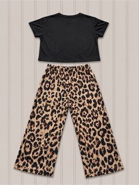 NEW 2 Piece Leopard Lounge Set | Size Large | Crop Top & Wide Leg Pants